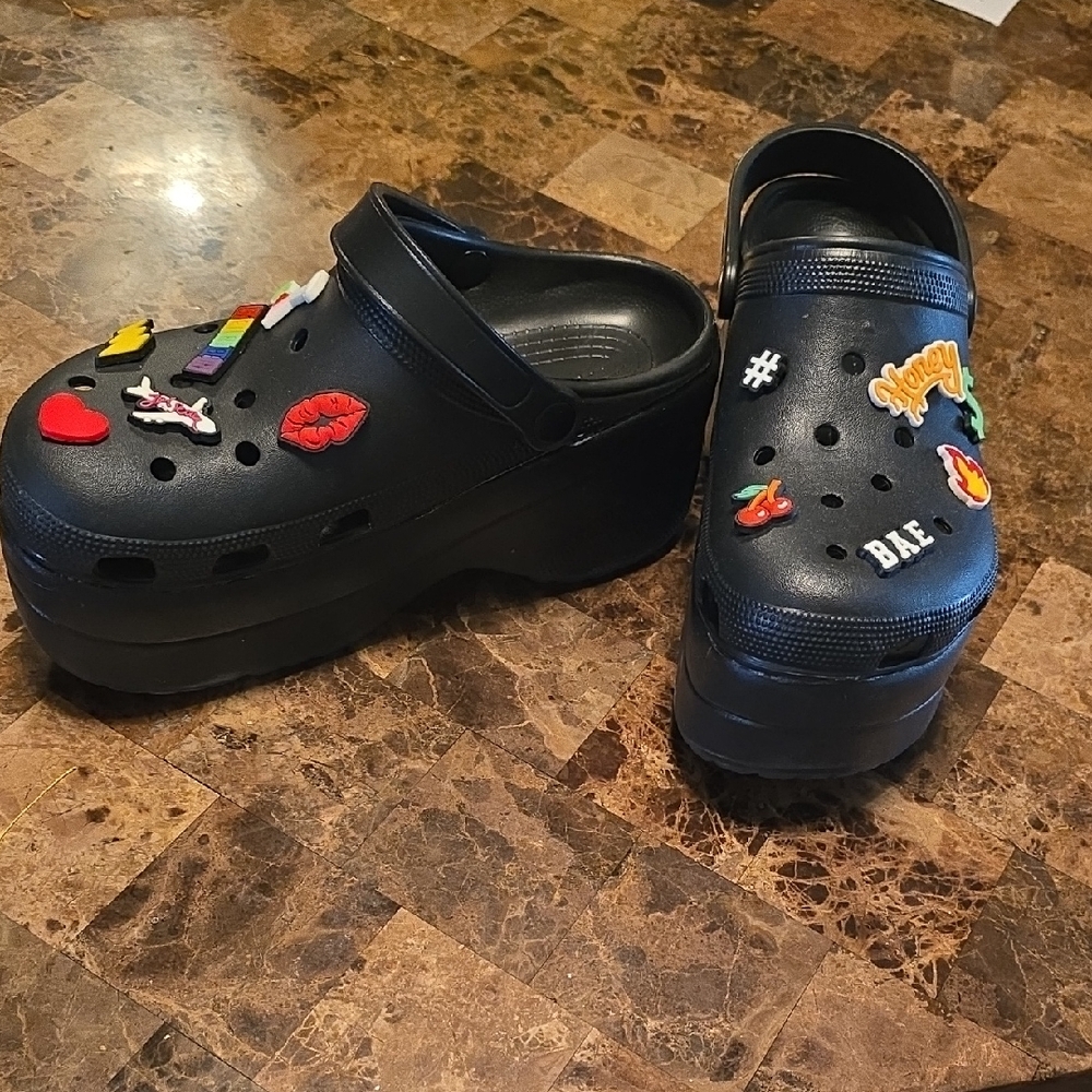 Cape Robbin Black Platform Clogs with Colorful Charms